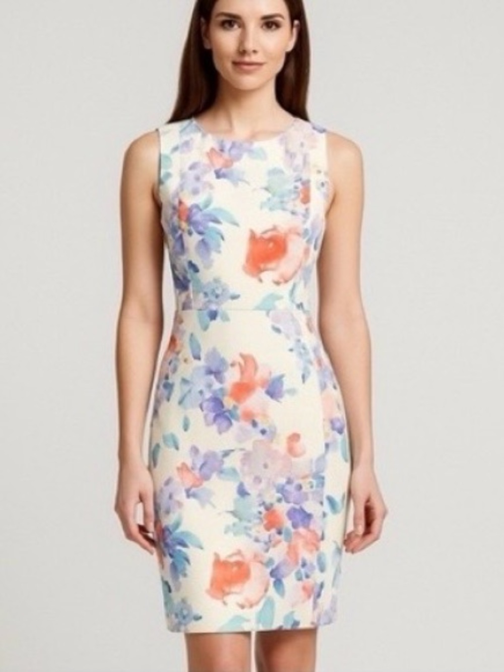 Calvin Klein Colorful Floral Scuba Knit Sleeveless Stretch Sheath Dress Size 6